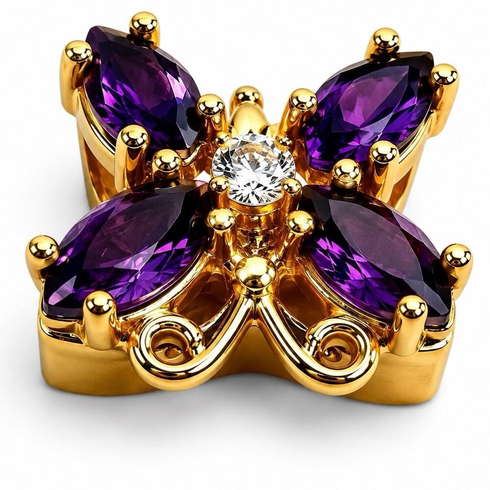 Richard Klein 14K Gold Butterfly Amethyst Slide Charm Hidden Bail 2.86g - Picture 7 of 9